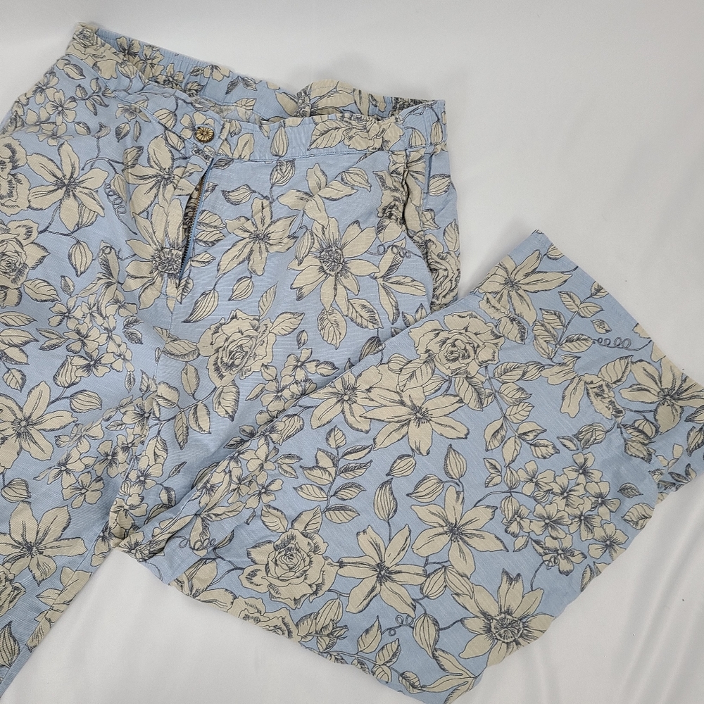 Cropped linen blend floral pants, size 14P